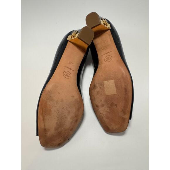 Chanel Patent Leather Peep Toe Two Tone Heels - Picture 10 of 10